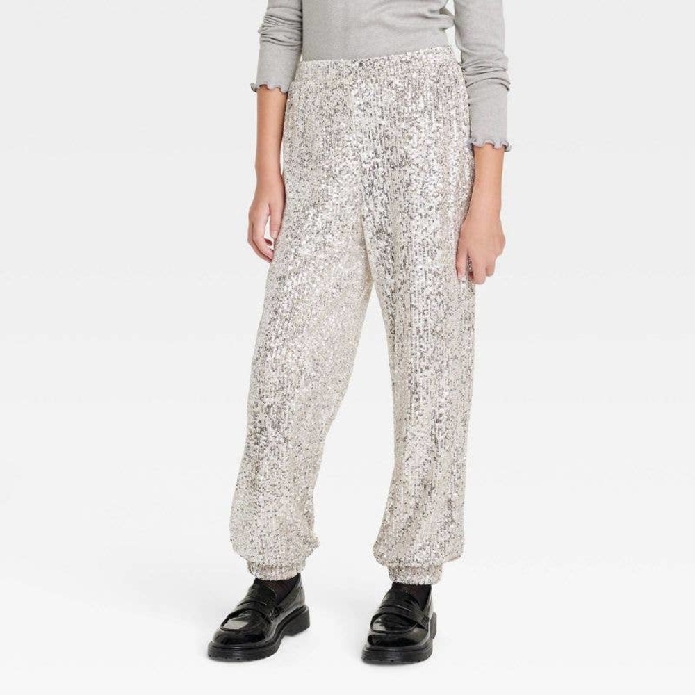 Girls' Sequin Jogger Pants - art class™ Silver - L(10/12)